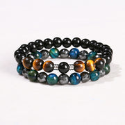 Buddha Stones 2Pcs Hematite Tiger Eye Blue Tiger Eye Powerful Bracelet Set