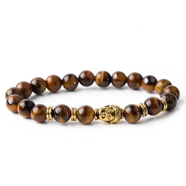 Buddha Stones Blue Green Red Tiger Eye Buddha Head Balance Bracelet