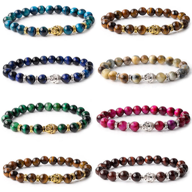 Buddha Stones Blue Green Red Tiger Eye Buddha Head Balance Bracelet