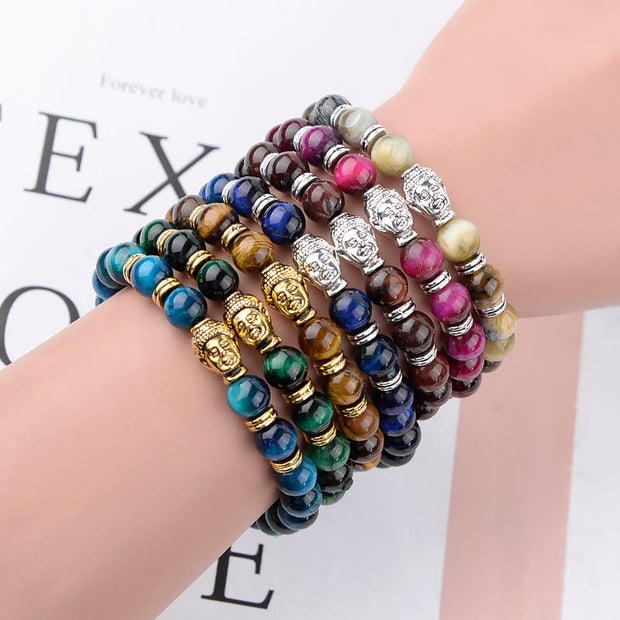 Buddha Stones Blue Green Red Tiger Eye Buddha Head Balance Bracelet