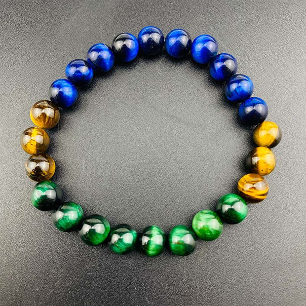 Buddha Stones Blue Tiger Eye Green Tiger Eye Tiger Eye Balance Bracelet