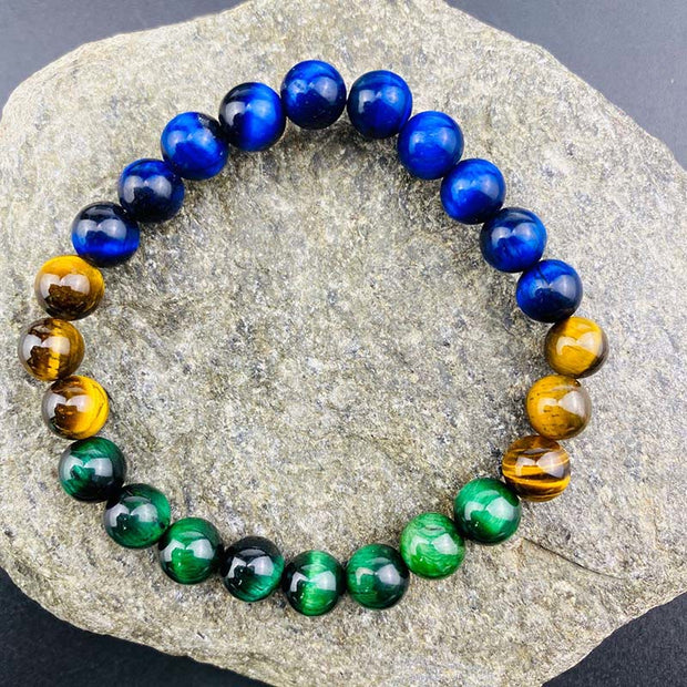 Buddha Stones Blue Tiger Eye Green Tiger Eye Tiger Eye Balance Bracelet