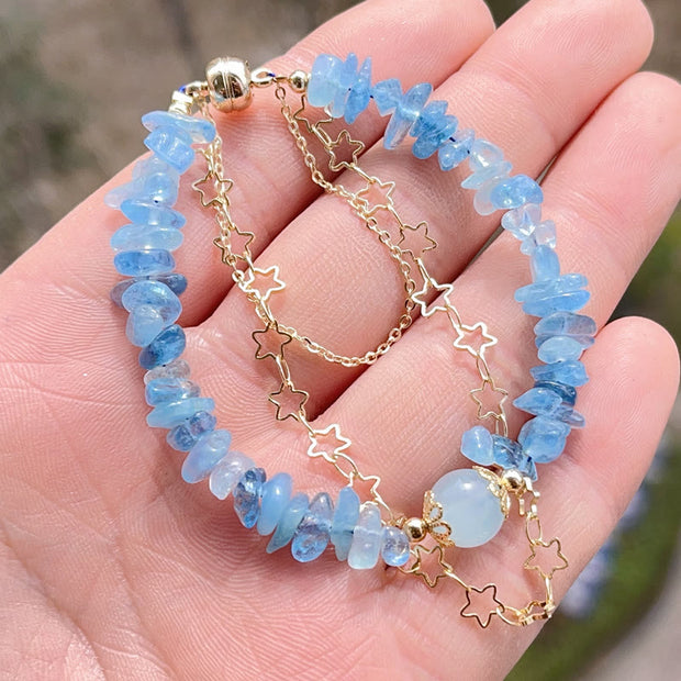 FREE Today: Peace Healing Aquamarine Gravel Design Star Magnetic Buckle Bracelet