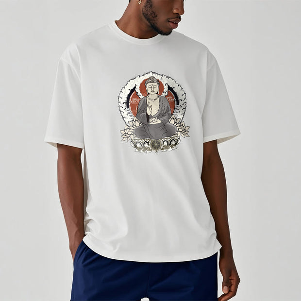 Buddha Stones Meditating Buddha Sitting With Lotus Pattern Tee T-shirt