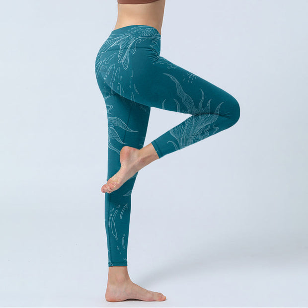 Buddha Stones Blue Koi Fish Flowing Waves Print Gym Leggings Women's Yoga Pants - image 4