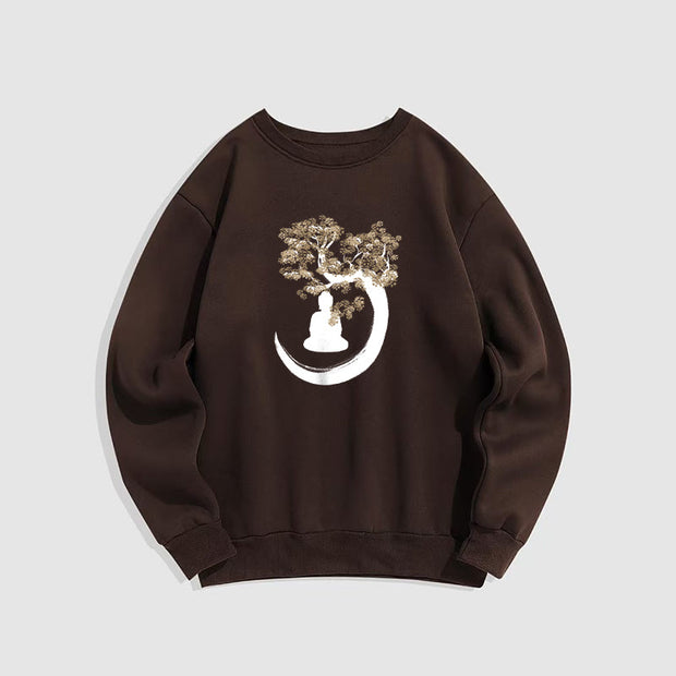 Buddha Stones Buddha Sitting Under The Tree Fleece Lined Polyester Sweatshirt