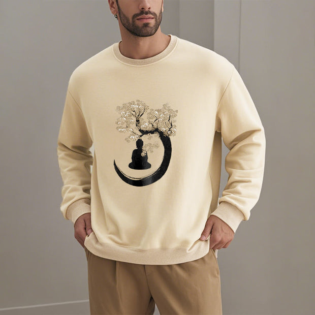 Buddha Stones Buddha Sitting Under The Tree Fleece Lined Polyester Sweatshirt