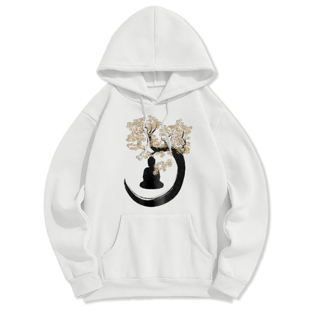 Buddha Stones Buddha Sitting Under The Tree Fleece Lined Hoodie