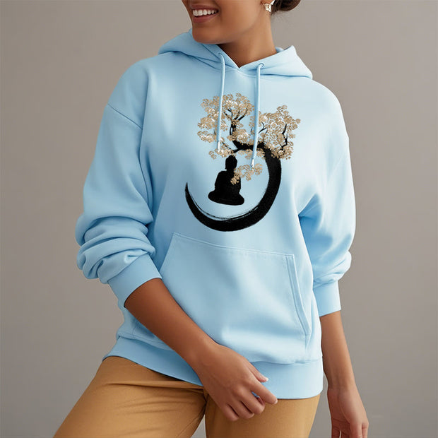 Buddha Stones Buddha Sitting Under The Tree Fleece Lined Hoodie