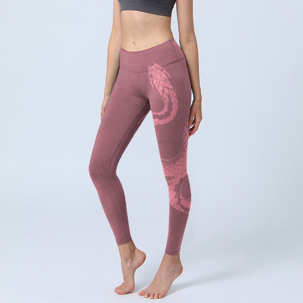 Buddha Stones Pink Snake And Snakeskin Print Gym Leggings Women's Yoga Pants