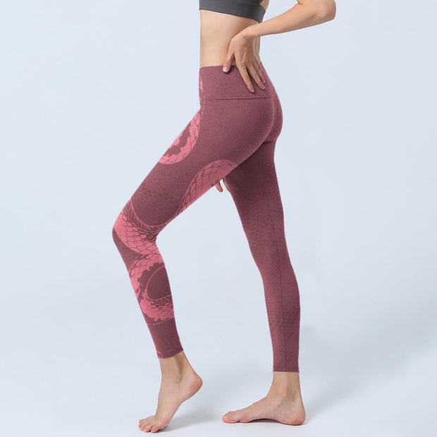 Buddha Stones Pink Snake And Snakeskin Print Gym Leggings Women's Yoga Pants