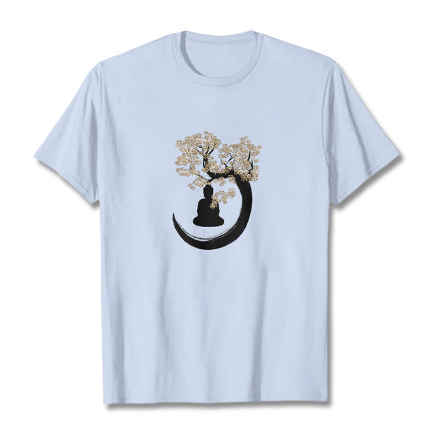 Buddha Stones Buddha Sitting Under The Tree Cotton Tee T-shirt