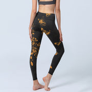 Buddha Stones Dark Grey Butterflies Peony Flowers Print Gym Leggings Women's Yoga Pants - image 4