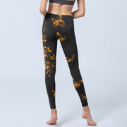 Buddha Stones Dark Grey Butterflies Peony Flowers Print Gym Leggings Women's Yoga Pants