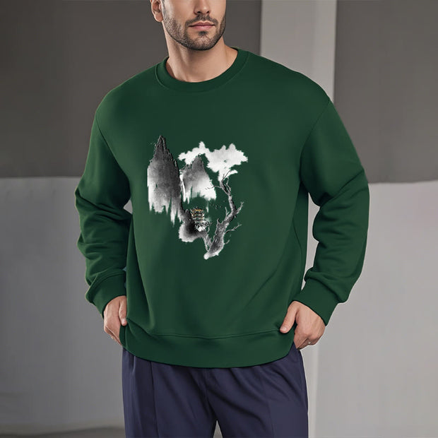 Buddha Stones Pavilion Tree Geese Around The Mountains Fleece Lined Polyester Sweatshirt