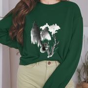 Buddha Stones Pavilion Tree Geese Around The Mountains Fleece Lined Polyester Sweatshirt