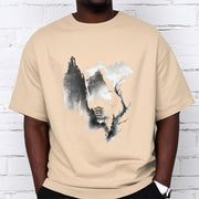 Buddha Stones Pavilion Tree Geese Around The Mountains Pattern Tee T-shirt