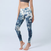 Buddha Stones Blue Lily Flowers Watercolor Texture Print Gym Leggings Women's Yoga Pants