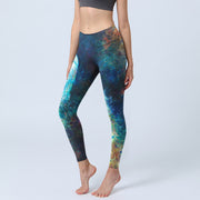 Buddha Stones Blue Peacock Colorful Feathers Print Gym Leggings Women's Yoga Pants - SteelBlue - US18，UK/AU22，EU50 (4XL) - image 1