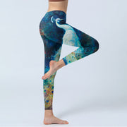 Buddha Stones Blue Peacock Colorful Feathers Print Gym Leggings Women's Yoga Pants