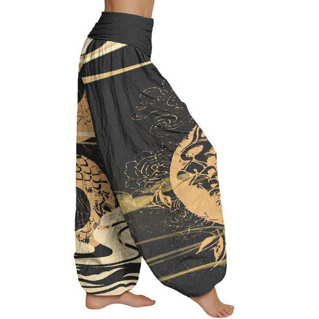 Buddha Stones Auspicious Clouds With Snake Pattern Women's Elastic Waist Harem Pants