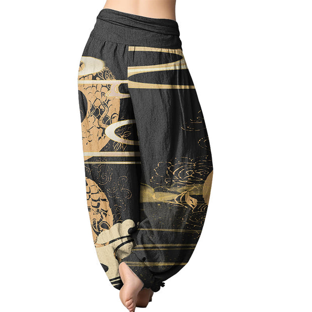 Buddha Stones Auspicious Clouds With Snake Pattern Women's Elastic Waist Harem Pants