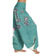 Buddha Stones Cranes Flowers Auspicious Clouds pattern Women's Elastic Waist Harem Pants