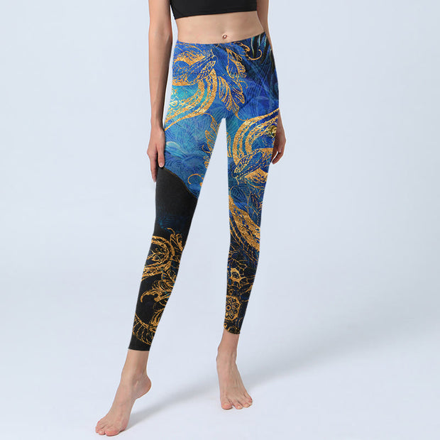 Buddha Stones Black Snake Butterfly Flower Leaves Print Gym Leggings Women's Yoga Pants - image 6