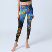 Buddha Stones Black Snake Butterfly Flower Leaves Print Gym Leggings Women's Yoga Pants