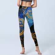 Buddha Stones Black Snake Butterfly Flower Leaves Print Gym Leggings Women's Yoga Pants