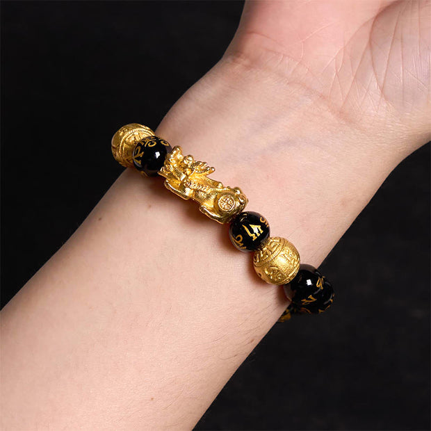 Buddha Stones FengShui PiXiu Obsidian Wealth Bracelet