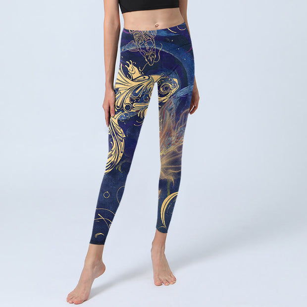 Buddha Stones Blue Koi Fish Auspicious Clouds Print Gym Leggings Women's Yoga Pants - image 6