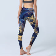 Buddha Stones Blue Koi Fish Auspicious Clouds Print Gym Leggings Women's Yoga Pants - image 5