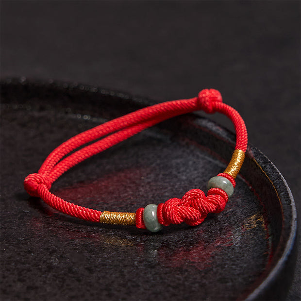 Buddha Stones Red String Jade Luck Fortune Knot Braided Couple Bracelet