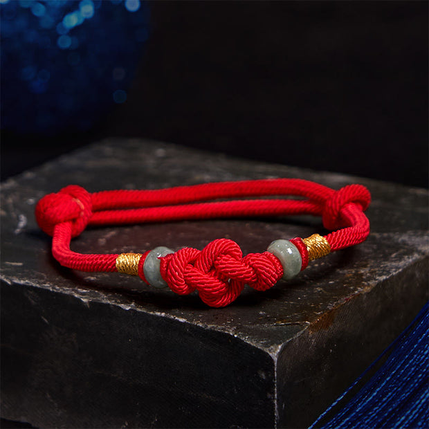 Buddha Stones Red String Jade Luck Fortune Knot Braided Couple Bracelet