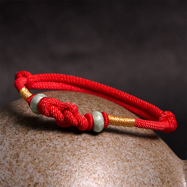 Buddha Stones Red String Jade Luck Fortune Knot Braided Couple Bracelet