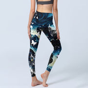 Buddha Stones Blue Butterfly Water Waves Moon Print Gym Leggings Women's Yoga Pants - image 5