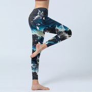 Buddha Stones Blue Butterfly Water Waves Moon Print Gym Leggings Women's Yoga Pants - image 4