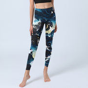 Buddha Stones Blue Butterfly Water Waves Moon Print Gym Leggings Women's Yoga Pants - image 6