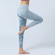 Buddha Stones Blue Soaring Dragon Swirling Clouds Print Gym Leggings Women's Yoga Pants