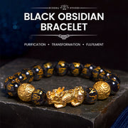 Buddha Stones FengShui PiXiu Obsidian Wealth Bracelet