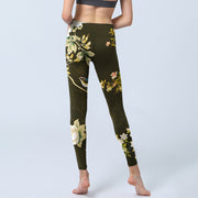 Buddha Stones Black Magnolia Flowers Print Gym Leggings Women's Yoga Pants