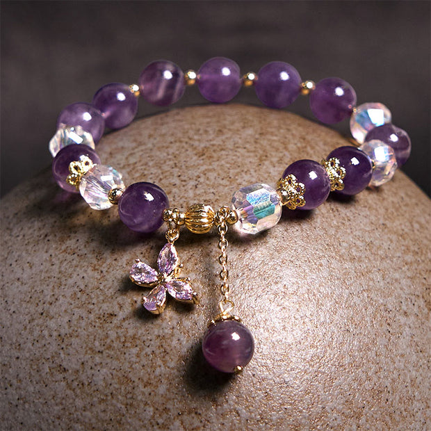 Buddha Stones Natural Amethyst Crystal Spiritual Butterfly Charm Bracelet