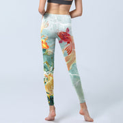 Buddha Stones Green Koi Fish White Lotus Water Ripples Print Gym Leggings Women's Yoga Pants - image 7