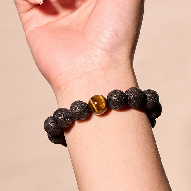 Buddha Stones Lava Rock Tiger Eye Stone Peace Healing Bracelet