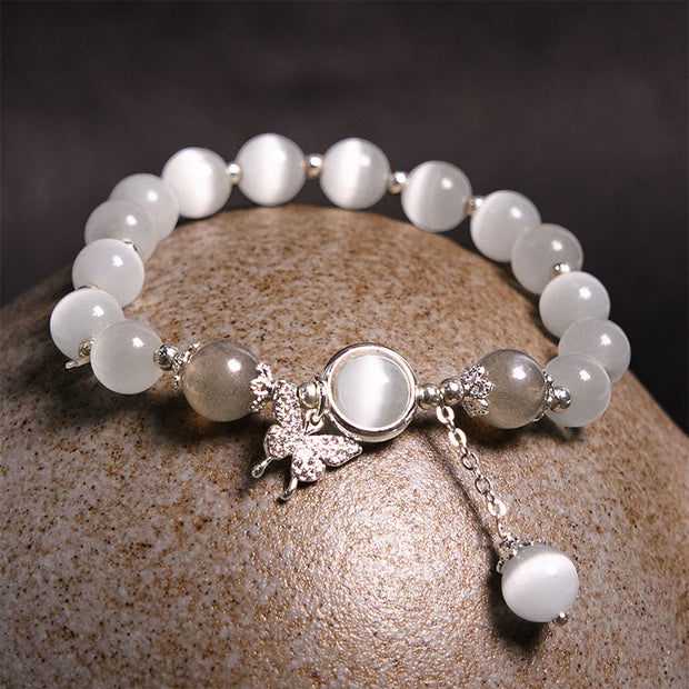 Buddha Stones Cat's Eye Moonstone Butterfly Star Charm Support Bracelet