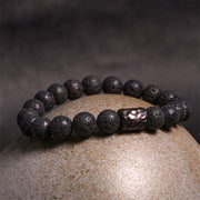 Buddha Stones Lava Rock Ebony Wood Tiger Eye Healing Bracelet