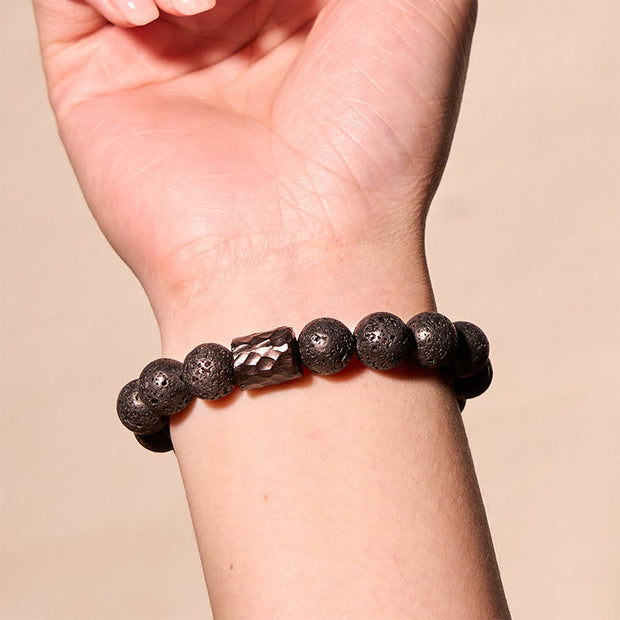 Buddha Stones Lava Rock Ebony Wood Tiger Eye Healing Bracelet