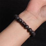 Buddha Stones Lava Rock Ebony Wood Tiger Eye Healing Bracelet