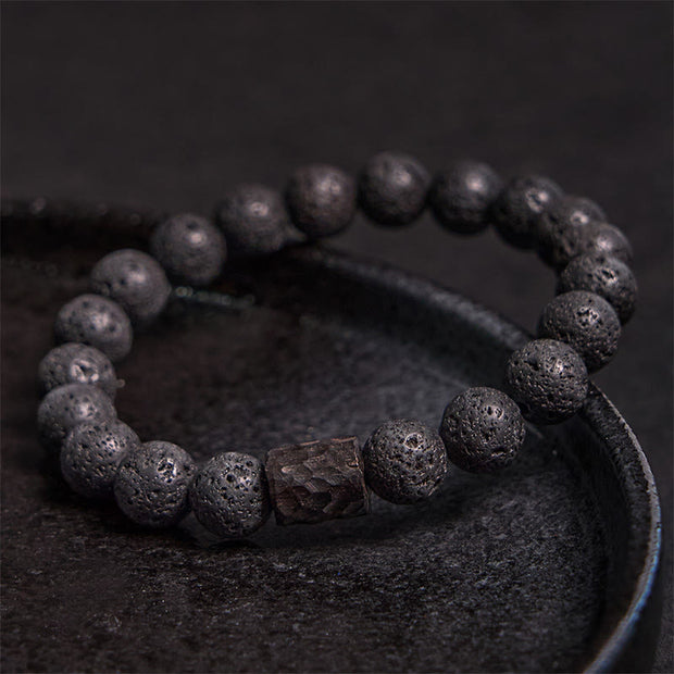 Buddha Stones Lava Rock Ebony Wood Tiger Eye Healing Bracelet